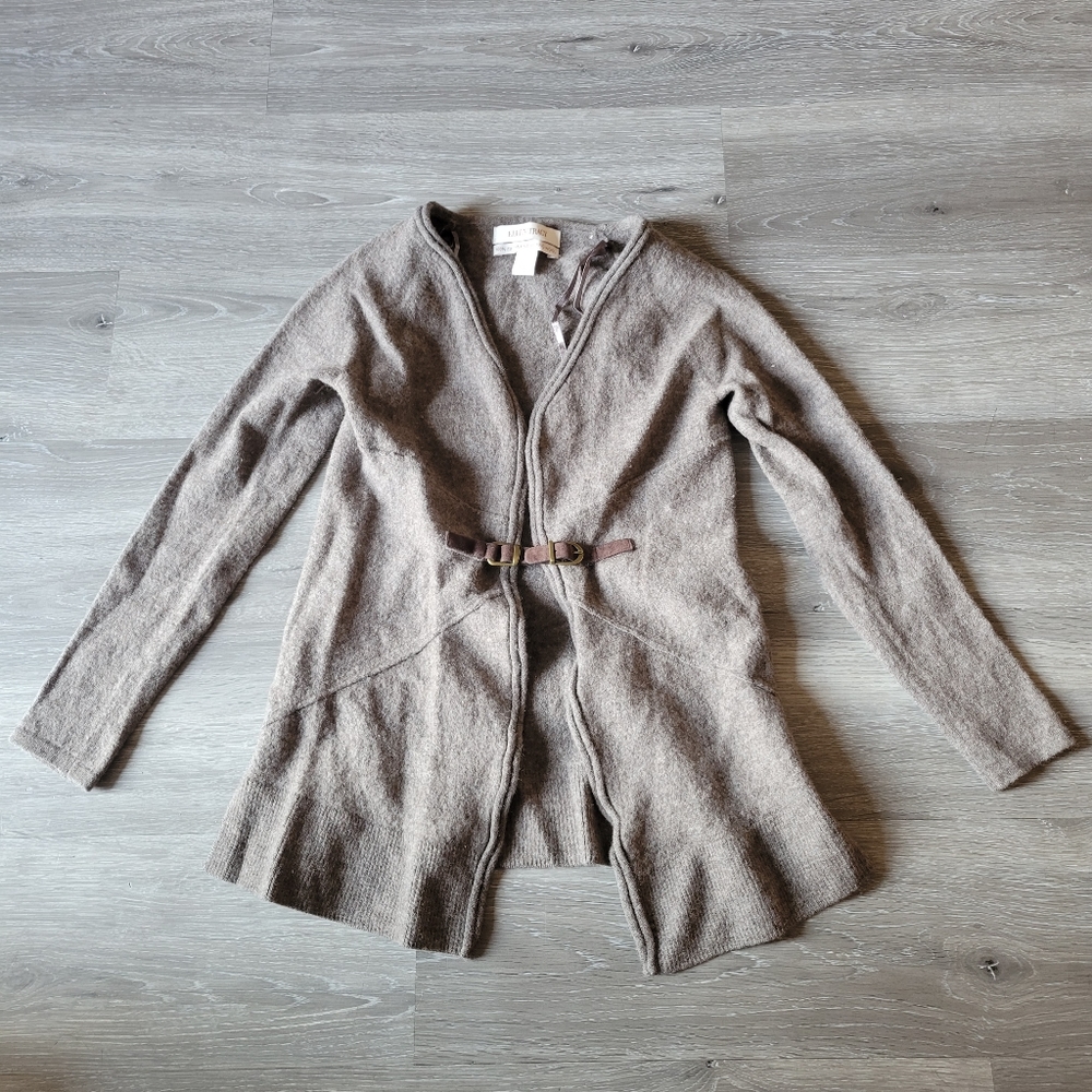 Ellen Tracy Merino Wool Sweater Cardigan Belted Closure Womans XS Brown